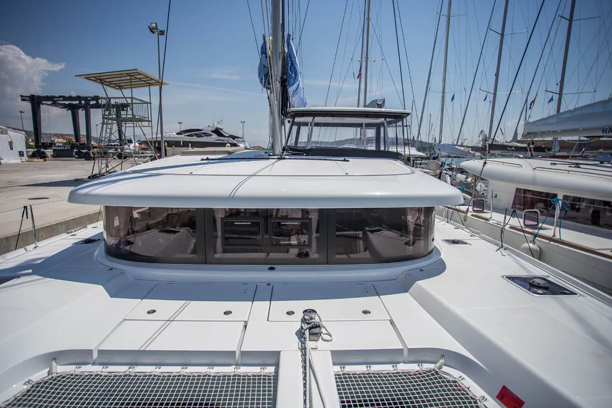 Exterior view of La Colombe 447/2025, a Lagoon 42 catamaran at Palma de Mallorca, Spain