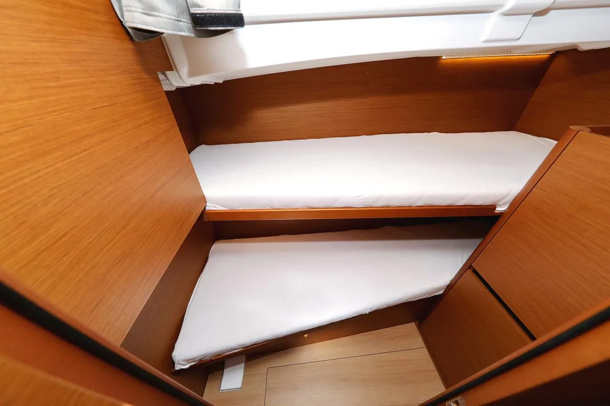 Cabin on Pollux, a Jeanneau Sun Odyssey 490 sailboat at Grad Trogir, Croatia