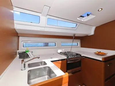 Galley of Pollux, a Jeanneau Sun Odyssey 490 sailboat at Grad Trogir, Croatia