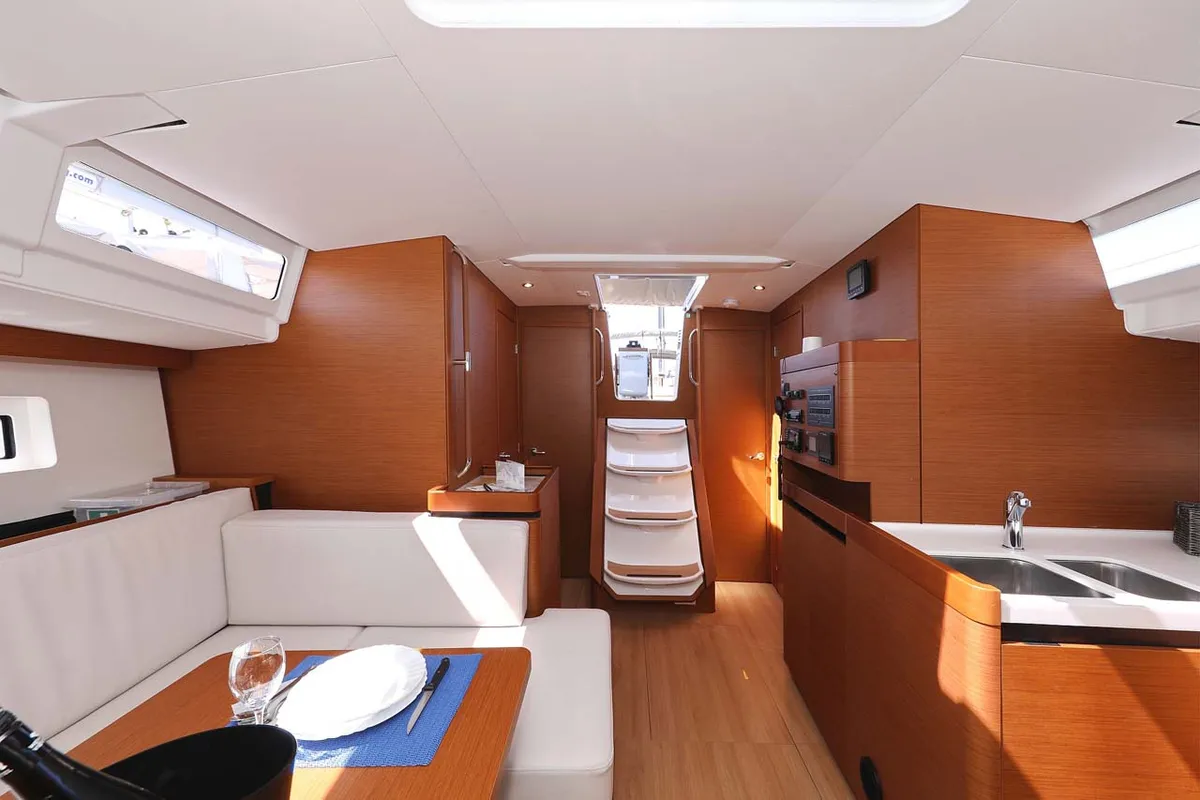 Salon of Pollux, a Jeanneau Sun Odyssey 490 sailboat at Grad Trogir, Croatia