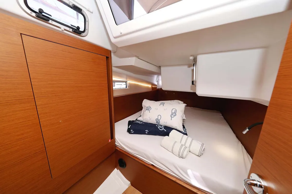 Cabin on Pollux, a Jeanneau Sun Odyssey 490 sailboat at Grad Trogir, Croatia