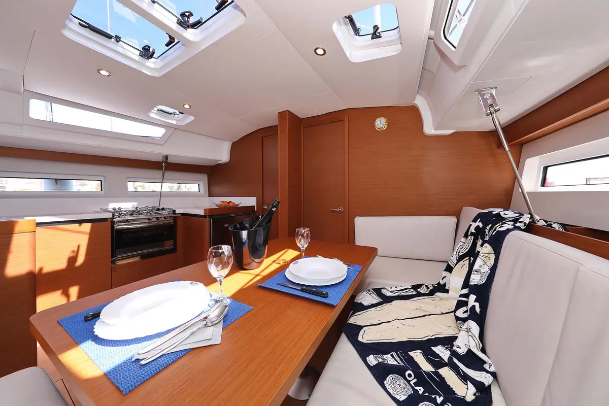 Salon of Pollux, a Jeanneau Sun Odyssey 490 sailboat at Grad Trogir, Croatia