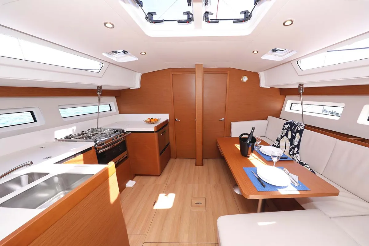 Salon of Pollux, a Jeanneau Sun Odyssey 490 sailboat at Grad Trogir, Croatia