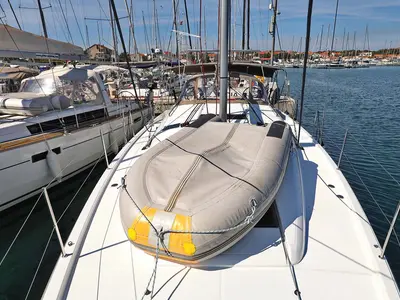 Deck of Pollux, a Jeanneau Sun Odyssey 490 sailboat at Grad Trogir, Croatia