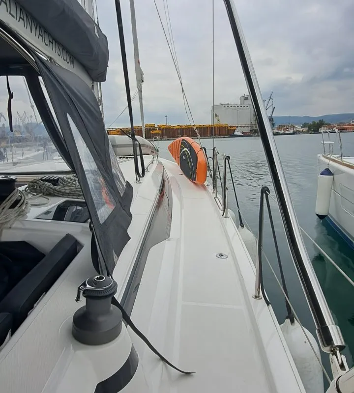 Deck of Nirvana, a Bavaria C42 sailboat at Volos, Greece