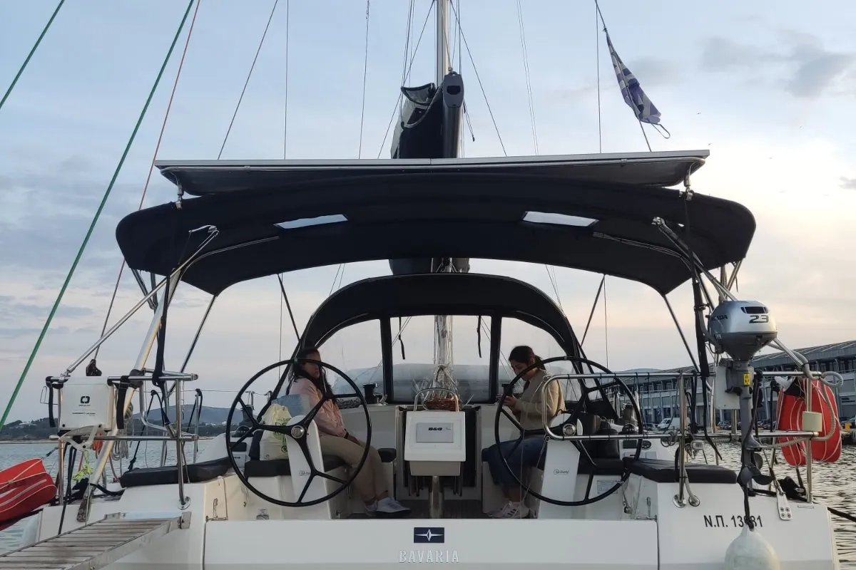Deck of Nirvana, a Bavaria C42 sailboat at Volos, Greece