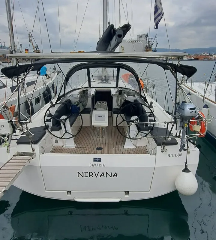 Cockpit of Nirvana, a Bavaria C42 sailboat at Volos, Greece