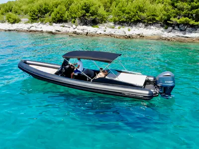 Exterior view of Lux, a Lolivul 9 motorboat at Trogir, Croatia