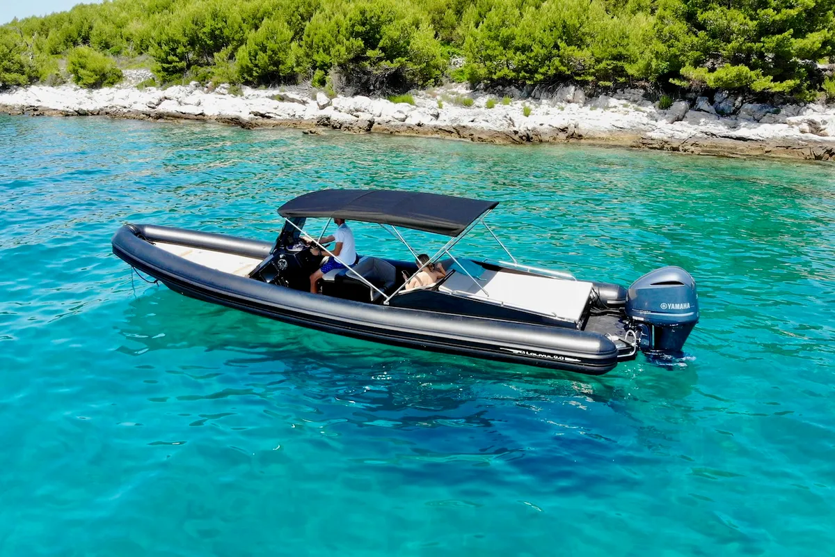 Exterior view of Lux, a Lolivul 9 motorboat at Trogir, Croatia