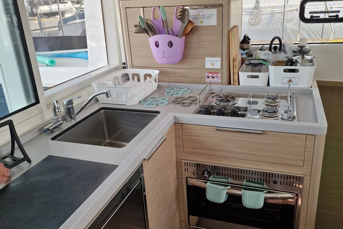 Galley of Ioli II, a Lagoon 40 catamaran at Athens, Greece