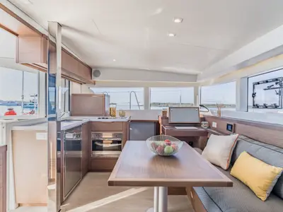 Salon of Ioli II, a Lagoon 40 catamaran at Athens, Greece