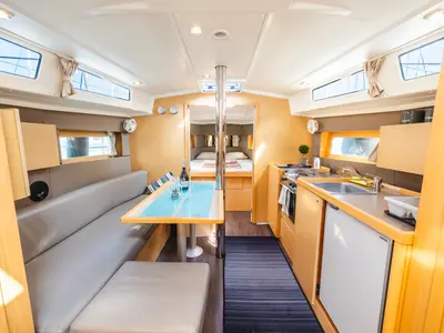 Salon of Elisa, a Beneteau Oceanis 38.1 sailboat at Municipal Unit of Lefkada, Greece
