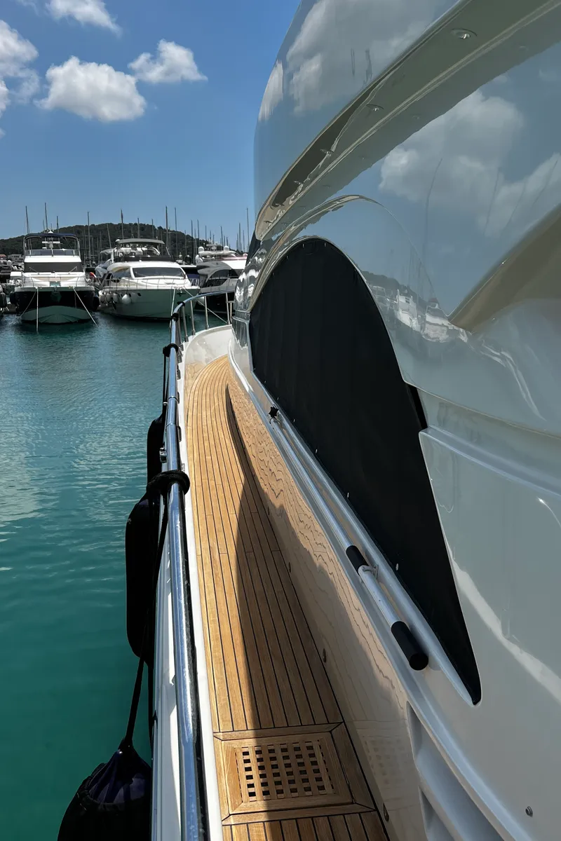 Exterior view of Quo Vadis, a Dominator 680 motor yacht at Grad Šibenik, Croatia