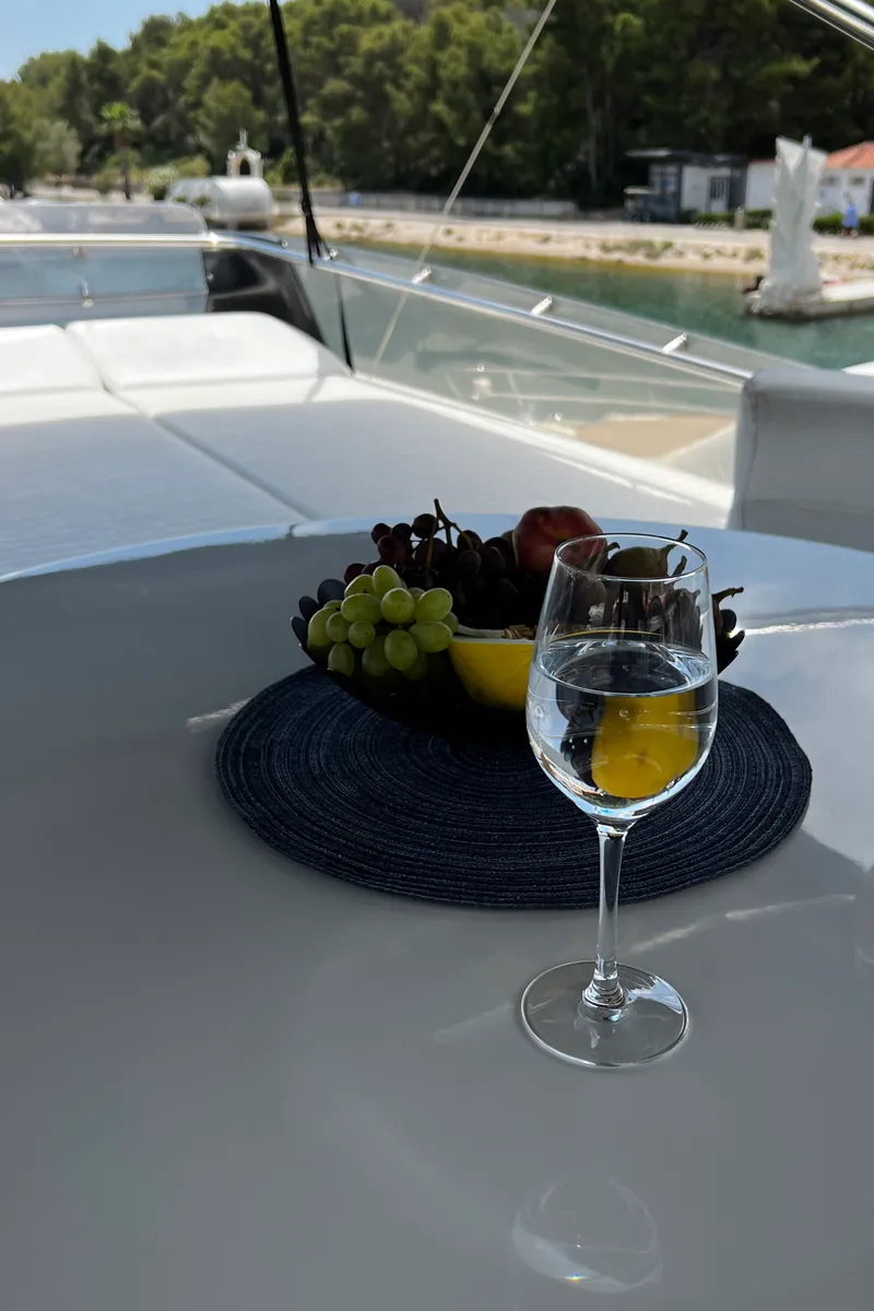 Deck of Quo Vadis, a Dominator 680 motor yacht at Grad Šibenik, Croatia