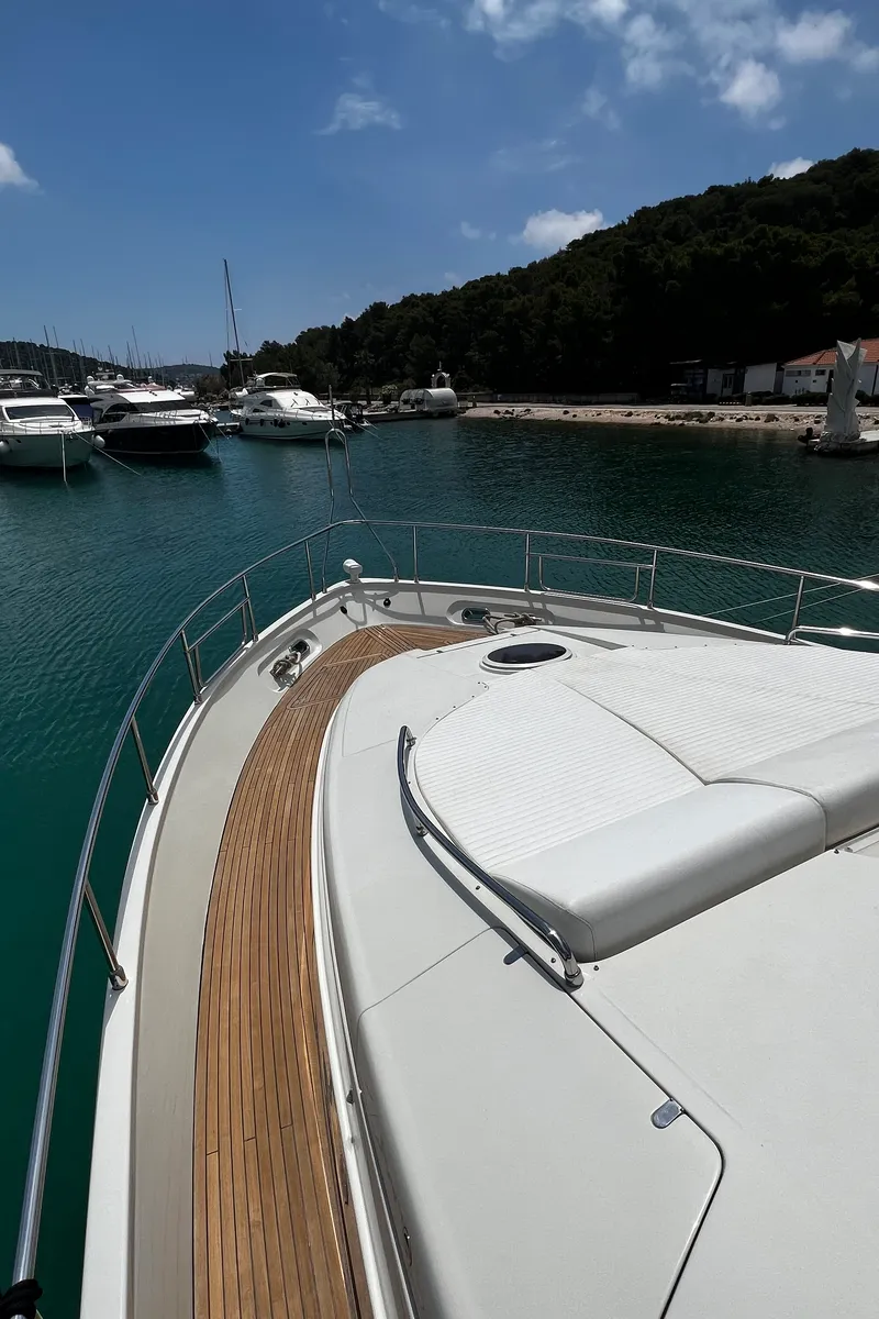 Exterior view of Quo Vadis, a Dominator 680 motor yacht at Grad Šibenik, Croatia