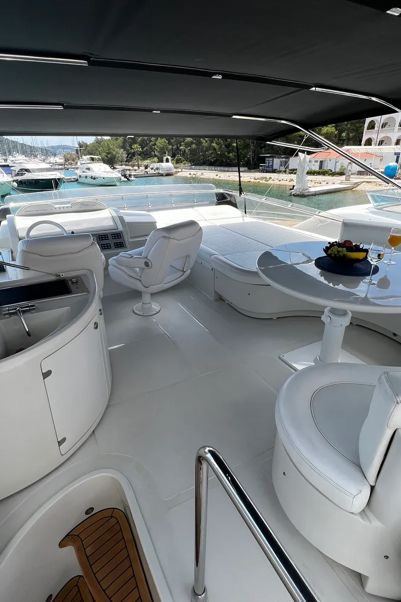 Deck of Quo Vadis, a Dominator 680 motor yacht at Grad Šibenik, Croatia