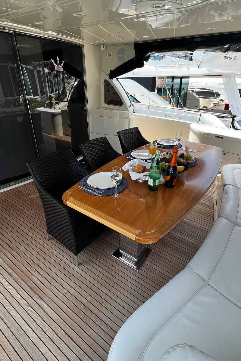 Deck of Quo Vadis, a Dominator 680 motor yacht at Grad Šibenik, Croatia