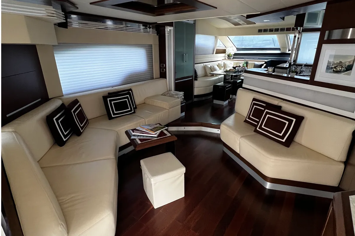 Salon of Quo Vadis, a Dominator 680 motor yacht at Grad Šibenik, Croatia