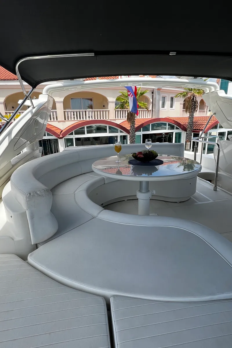 Deck of Quo Vadis, a Dominator 680 motor yacht at Grad Šibenik, Croatia