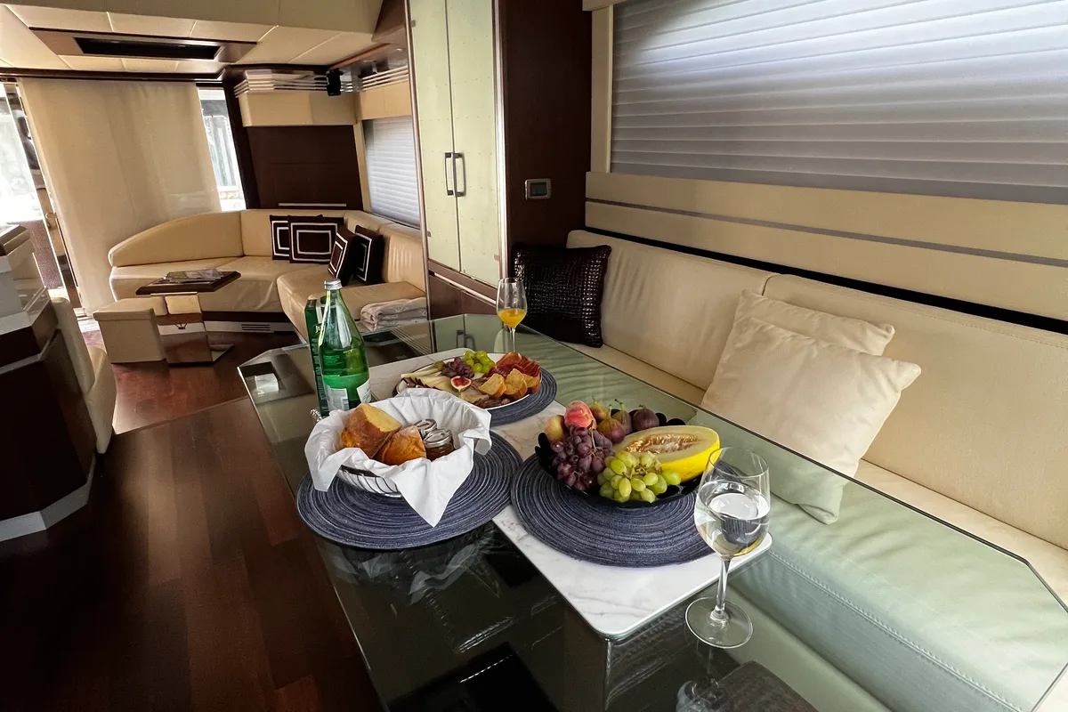 Salon of Quo Vadis, a Dominator 680 motor yacht at Grad Šibenik, Croatia