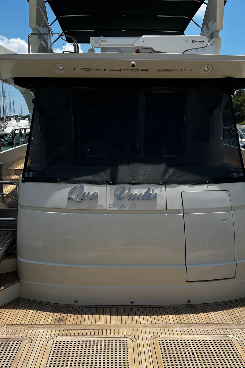 Deck of Quo Vadis, a Dominator 680 motor yacht at Grad Šibenik, Croatia