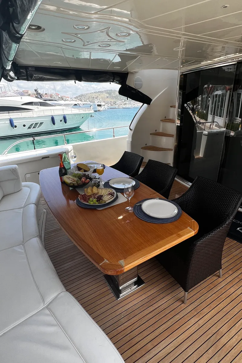 Deck of Quo Vadis, a Dominator 680 motor yacht at Grad Šibenik, Croatia