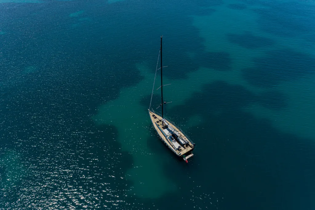 Exterior view of Kind Of Blue, a Hanse 575 sailboat at Olbia, Italy