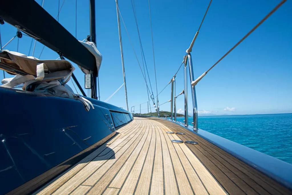Deck of Kind Of Blue, a Hanse 575 sailboat at Olbia, Italy