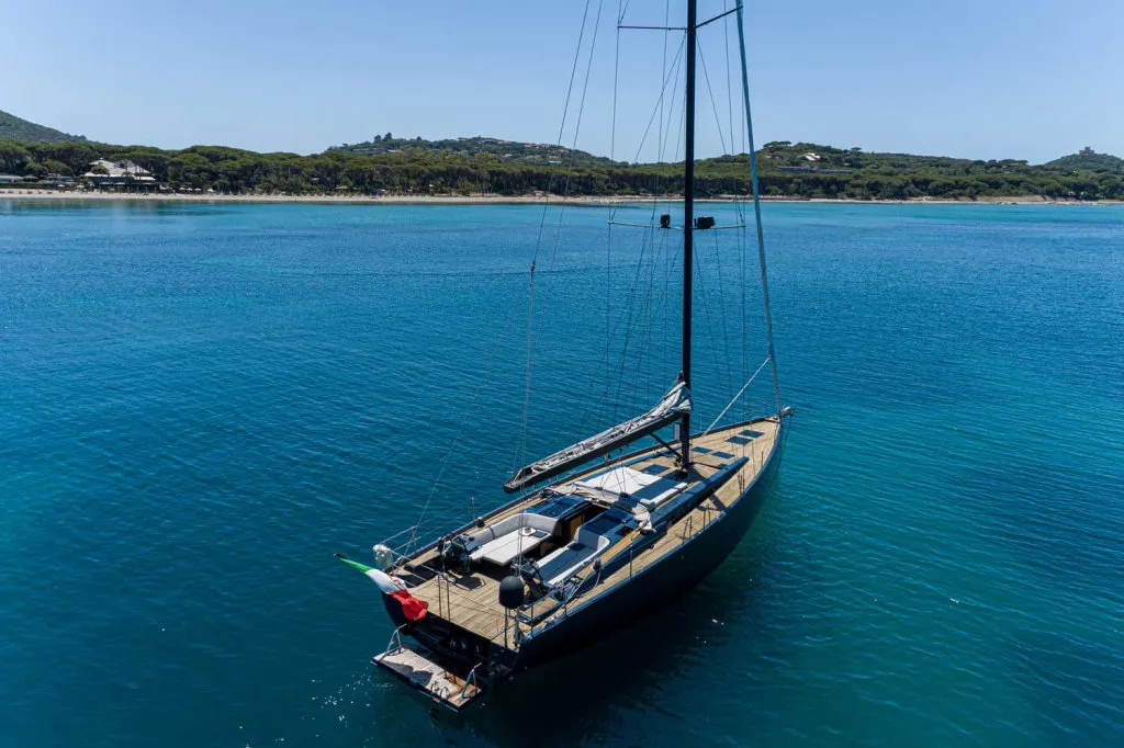 Exterior view of Kind Of Blue, a Hanse 575 sailboat at Olbia, Italy
