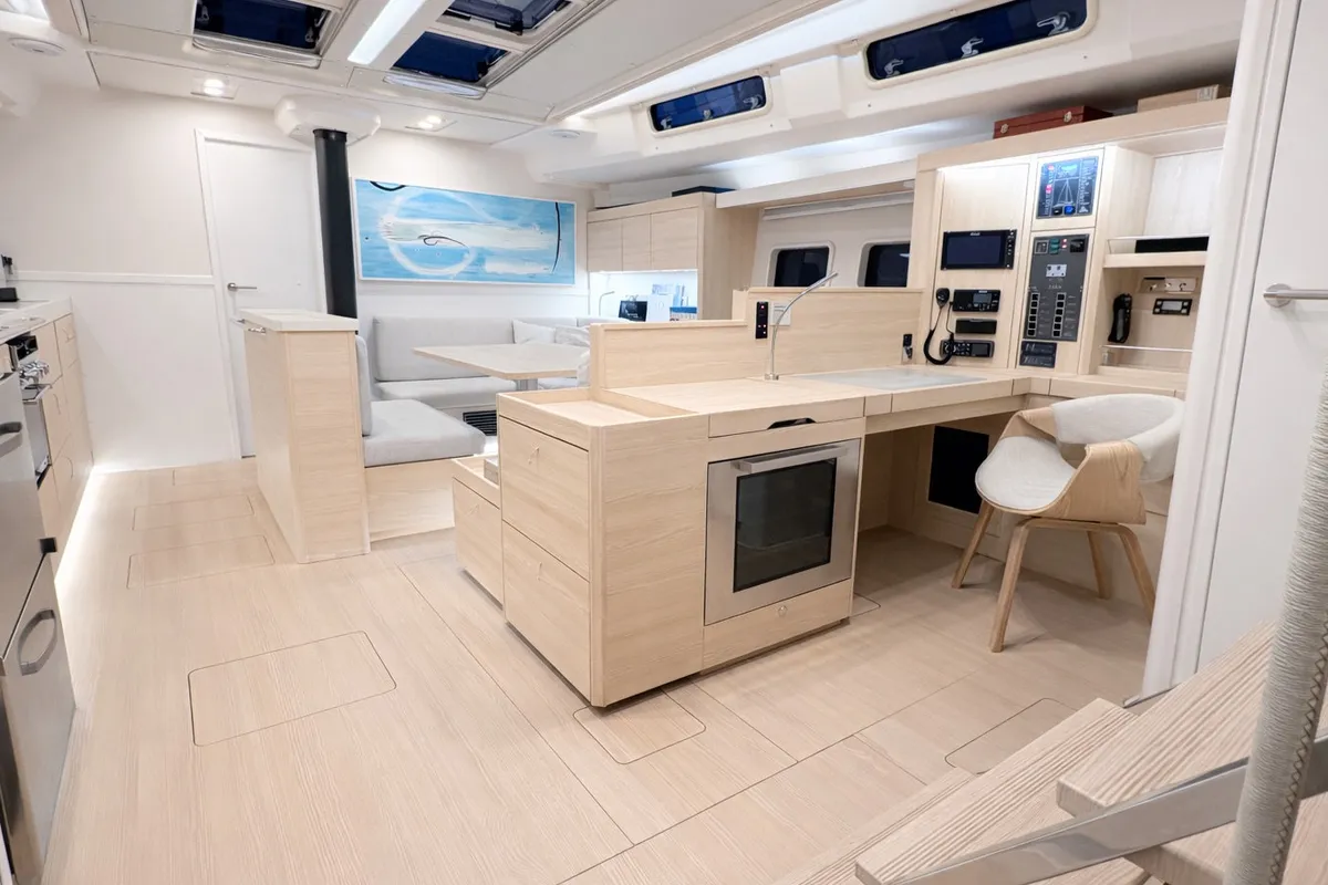 Salon of Kind Of Blue, a Hanse 575 sailboat at Olbia, Italy