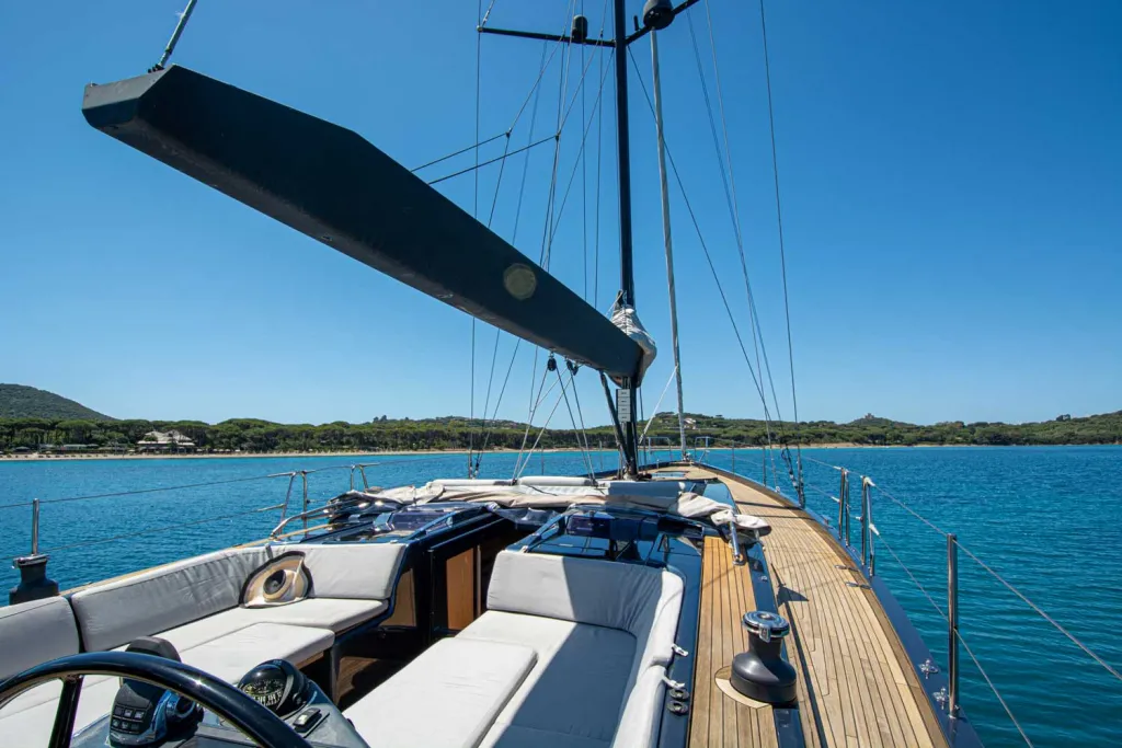 Cockpit of Kind Of Blue, a Hanse 575 sailboat at Olbia, Italy