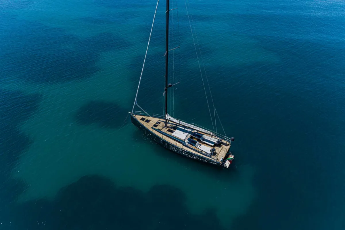Exterior view of Kind Of Blue, a Hanse 575 sailboat at Olbia, Italy