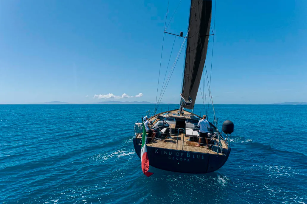 Exterior view of Kind Of Blue, a Hanse 575 sailboat at Olbia, Italy