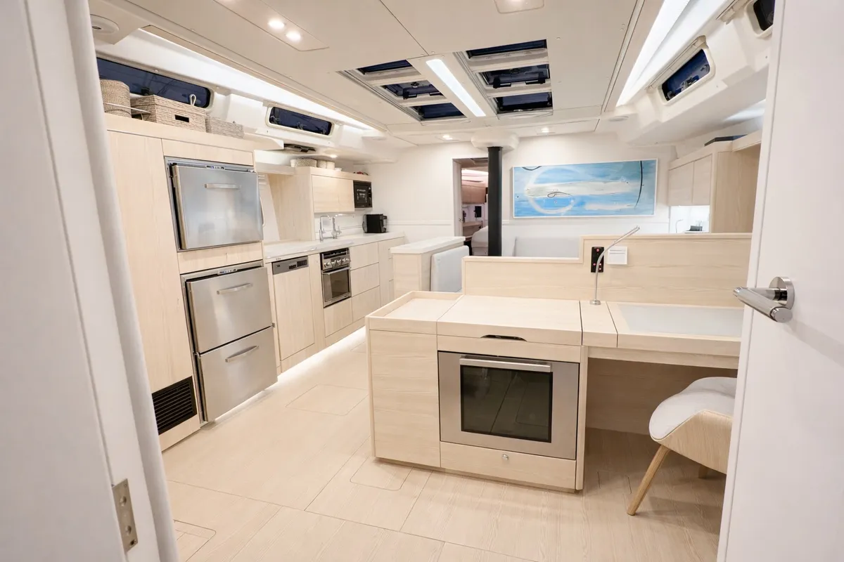 Galley of Kind Of Blue, a Hanse 575 sailboat at Olbia, Italy