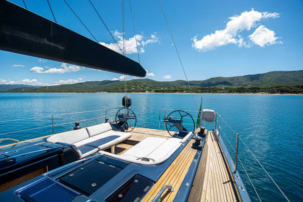 Cockpit of Kind Of Blue, a Hanse 575 sailboat at Olbia, Italy