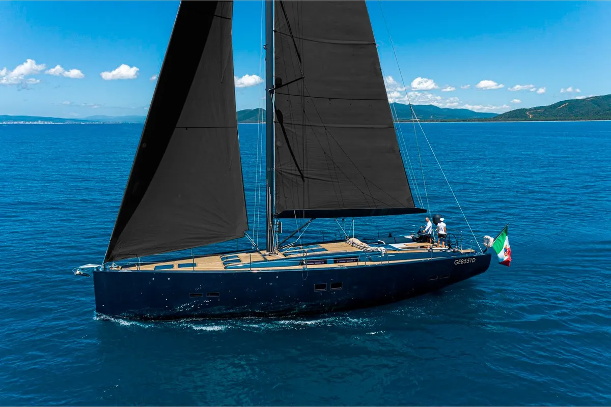 Exterior view of Kind Of Blue, a Hanse 575 sailboat at Olbia, Italy