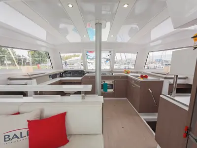 Galley of Phoenix, a Bali Catspace catamaran at Municipal Unit of Lefkada, Greece