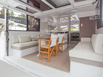 Deck of Phoenix, a Bali Catspace catamaran at Municipal Unit of Lefkada, Greece