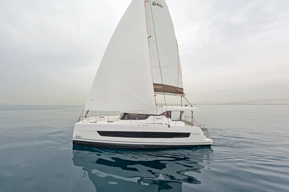 Exterior view of Phoenix, a Bali Catspace catamaran at Municipal Unit of Lefkada, Greece