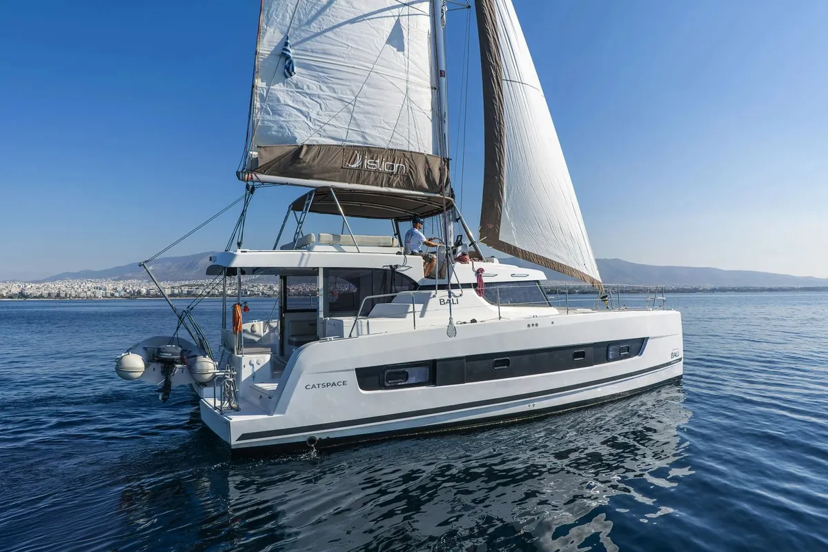 Exterior view of Phoenix, a Bali Catspace catamaran at Municipal Unit of Lefkada, Greece