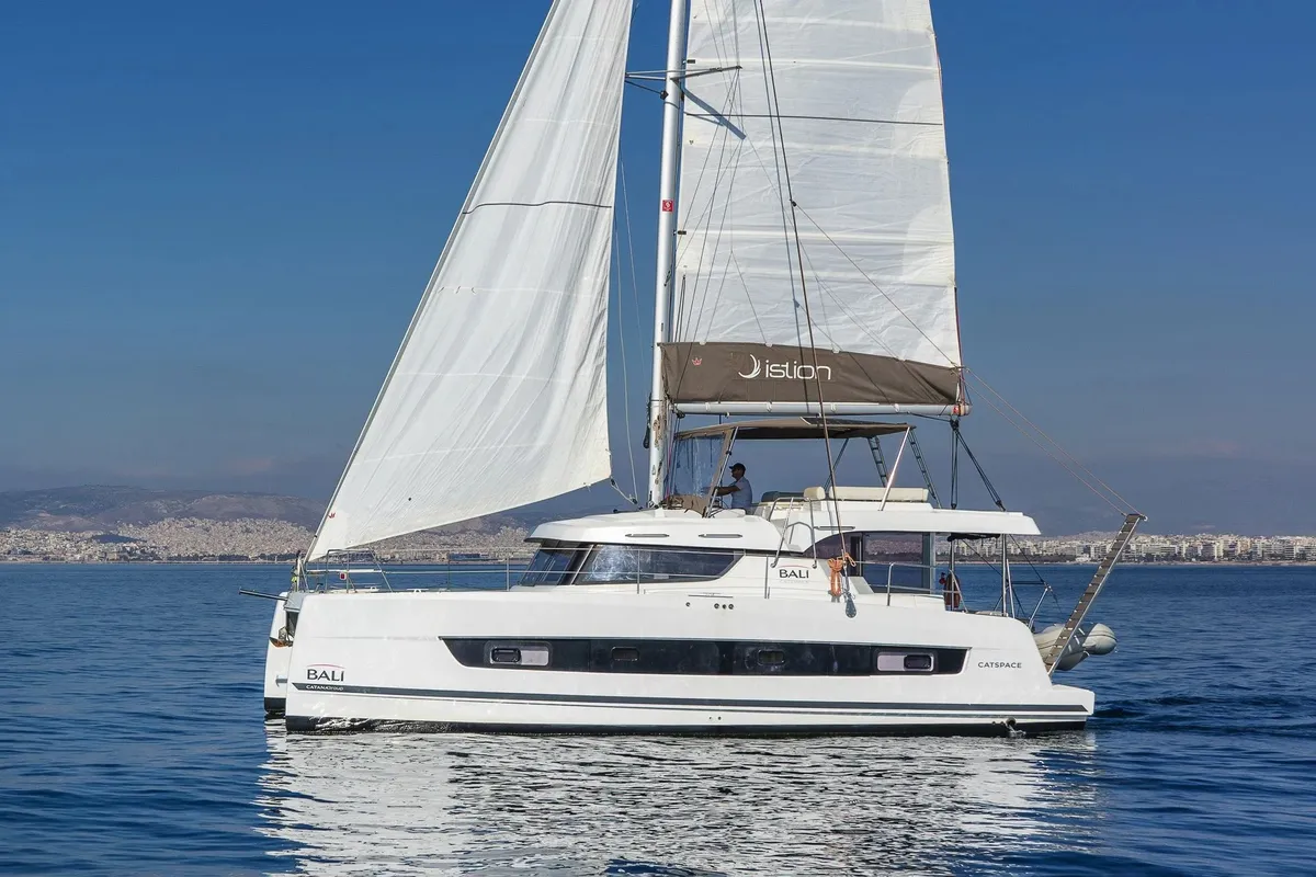 Exterior view of Phoenix, a Bali Catspace catamaran at Municipal Unit of Lefkada, Greece