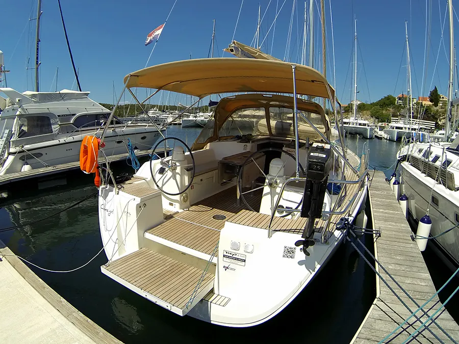 Deck of China Girl, a Dufour 375 GL sailboat at Grad Šibenik, Croatia