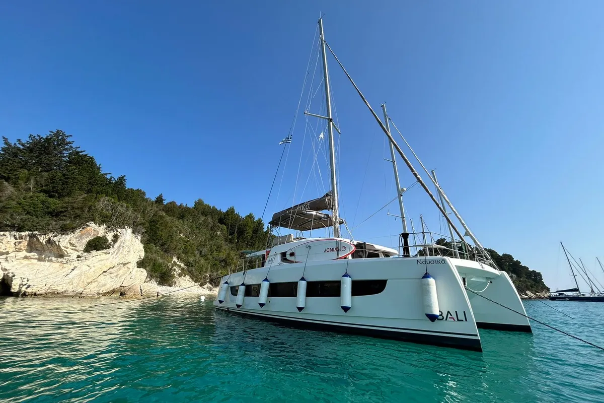 Exterior view of Nausicaa, a Bali 4.4 catamaran at Municipal Unit of Lefkada, Greece