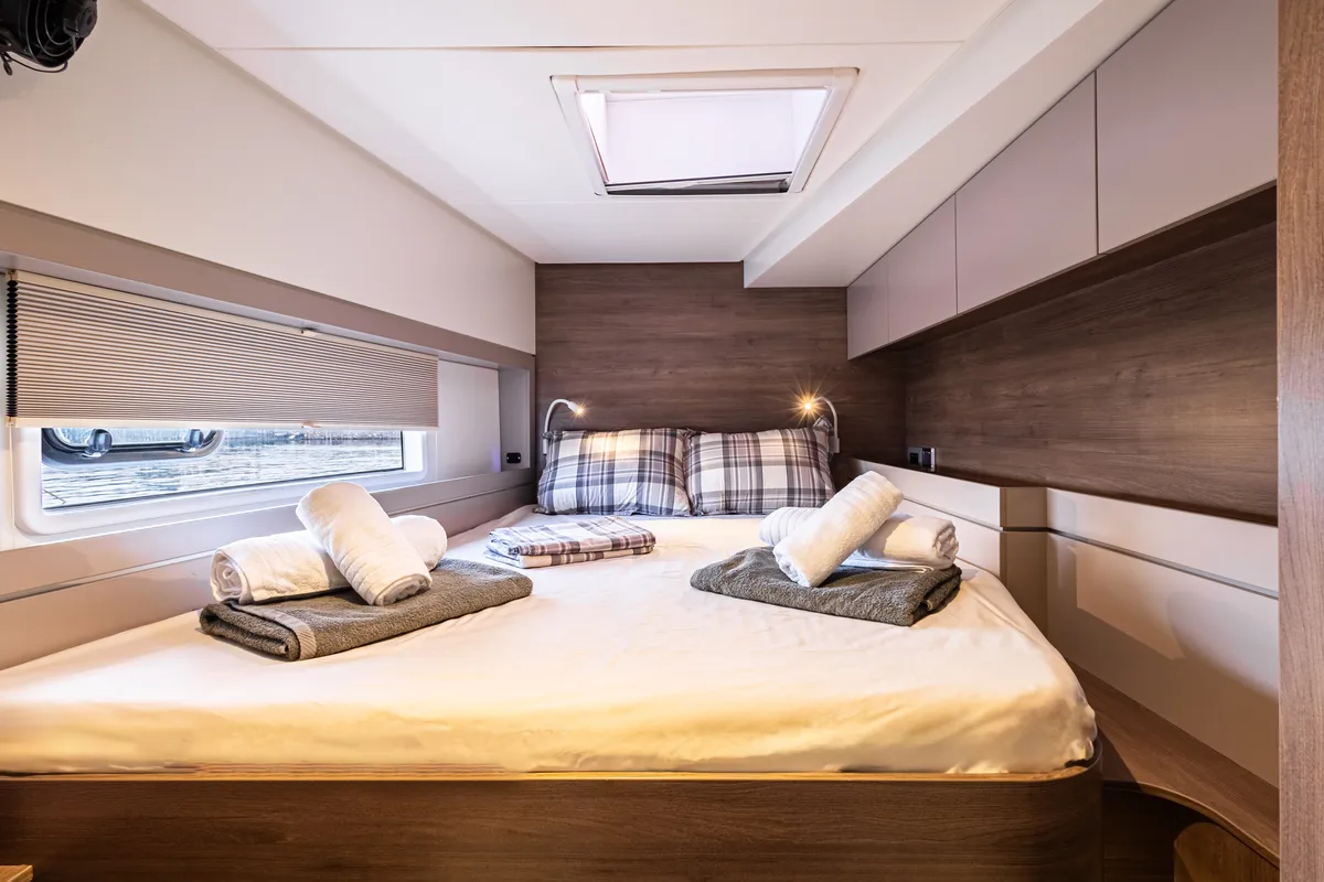 Cabin on Nausicaa, a Bali 4.4 catamaran at Municipal Unit of Lefkada, Greece