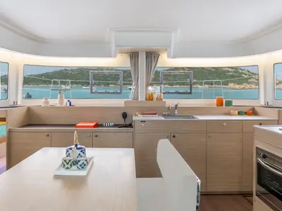 Deck of new lag 38_2 , a Lagoon 38 catamaran at Olbia, Italy