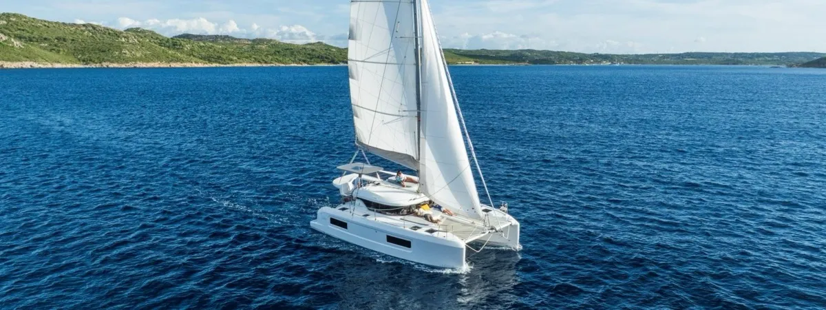 Deck of new lag 38_2 , a Lagoon 38 catamaran at Olbia, Italy