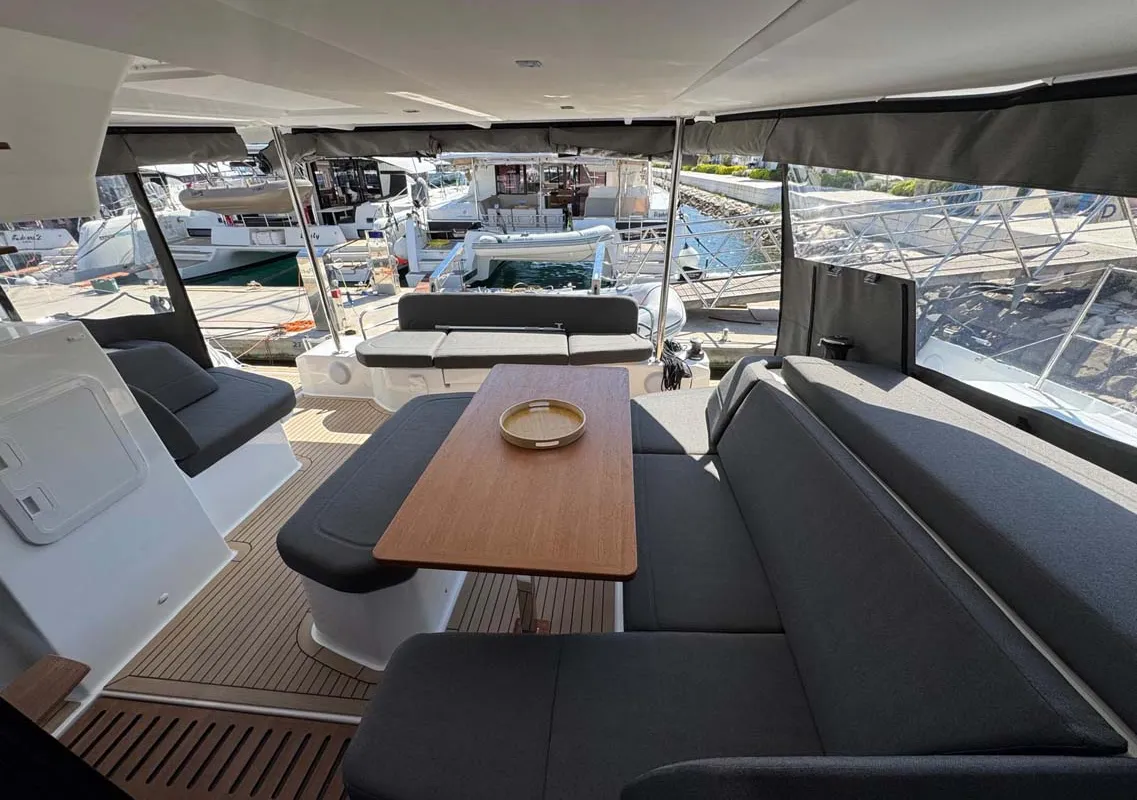 Deck of Cataya, a Fountaine Pajot FP 41 Quatuor 4 catamaran at Trogir, Croatia