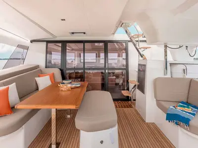 Deck of Cataya, a Fountaine Pajot FP 41 Quatuor 4 catamaran at Grad Trogir, Croatia