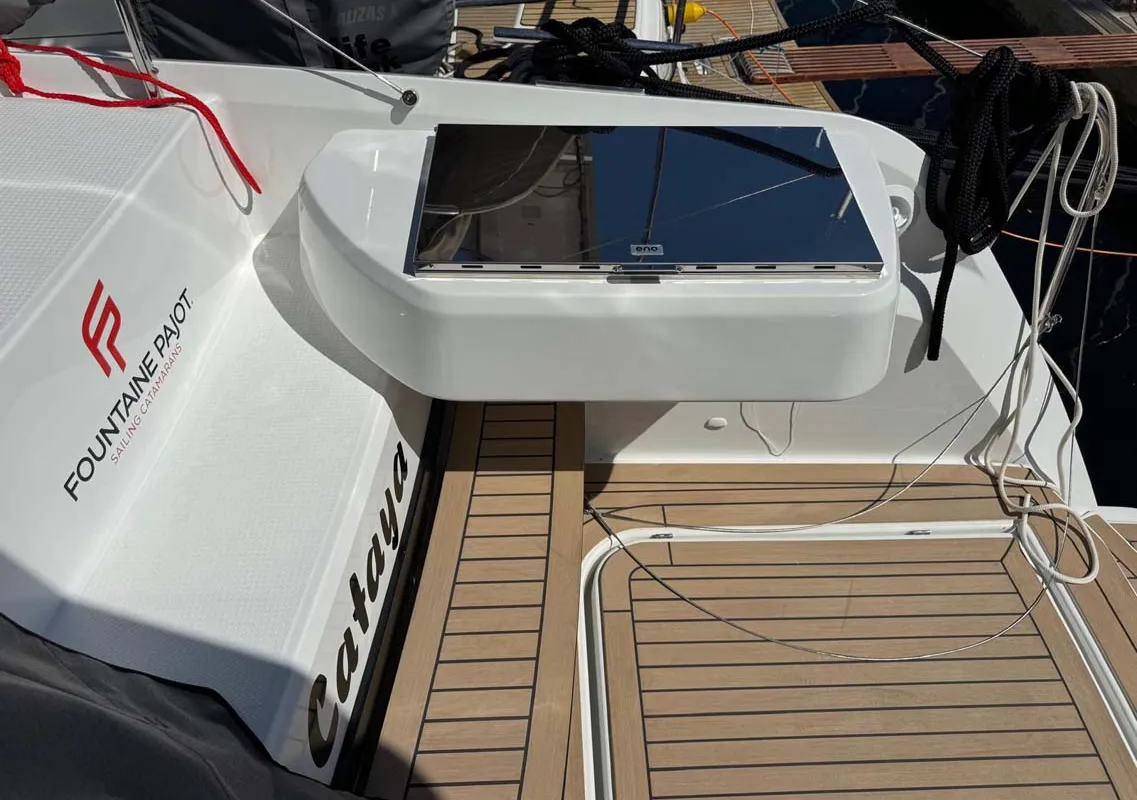 Deck of Cataya, a Fountaine Pajot FP 41 Quatuor 4 catamaran at Trogir, Croatia