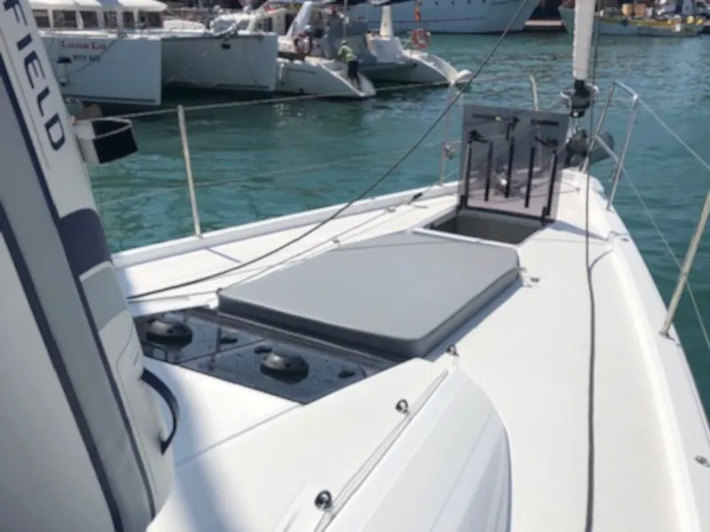 Deck of Joulukka, a Jeanneau 54 sailboat at es Jonquet, Spain